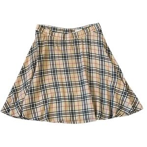 Classic Plaid Flared Skirt Lined Tan/Black/Red Poland Bialcon Size EU42/US10